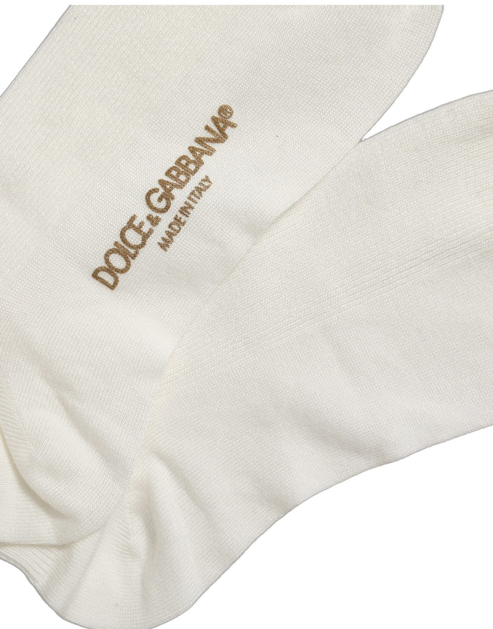 Dolce & Gabbana White Crown Embroidery Knee High Accessory Socks