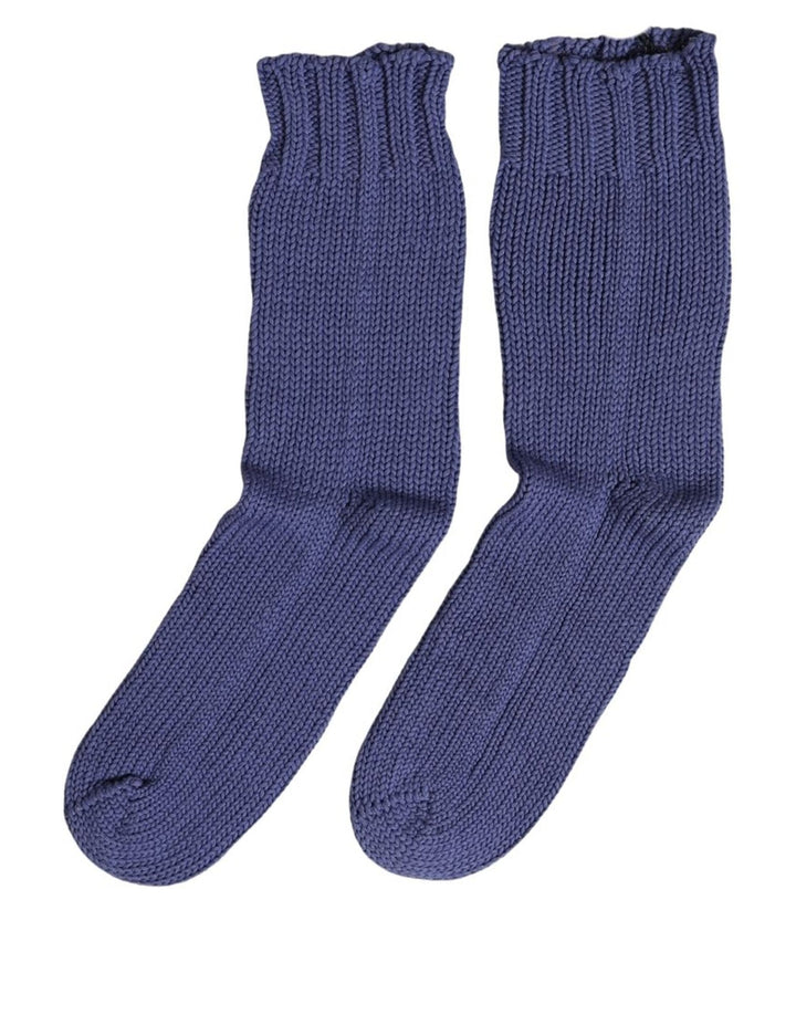 Dolce & Gabbana Men Navy Blue Cotton Ribbed Mid Calf Accessory Socks