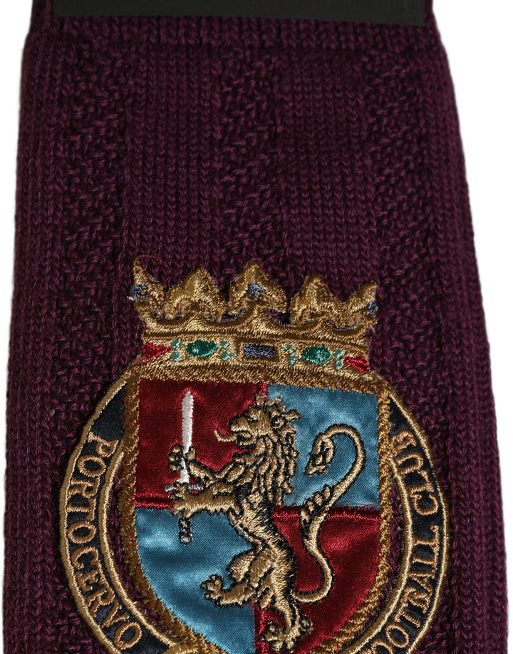 Dolce & Gabbana Burgundy Wool Crest Logo Knee High Accessory Socks