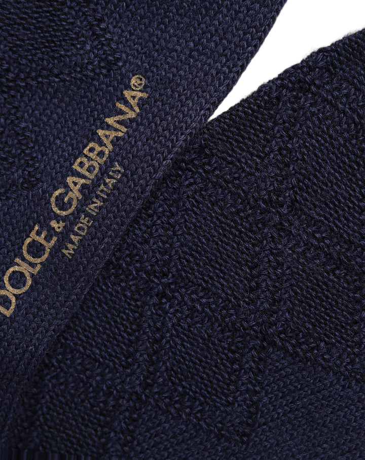Dolce & Gabbana Navy Blue Wool Crest Logo Knee High Accessory Socks