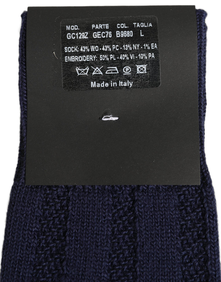Dolce & Gabbana Navy Blue Wool Crest Logo Knee High Accessory Socks