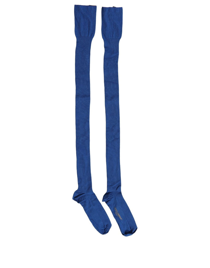 Dolce & Gabbana Blue Viscose Knitted Thigh High Accessory Socks