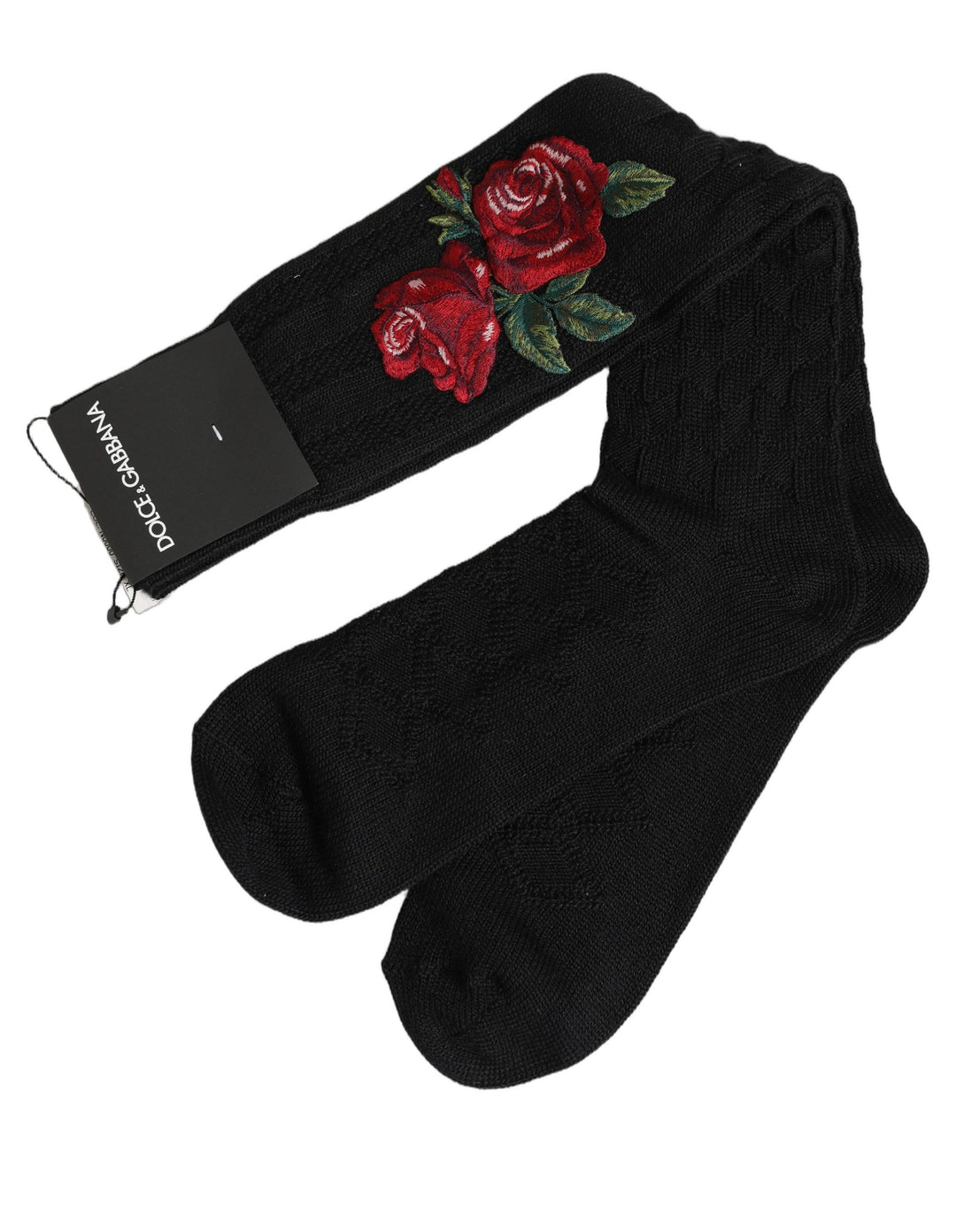Dolce & Gabbana Black Wool Floral Over The Calf Accessory Socks