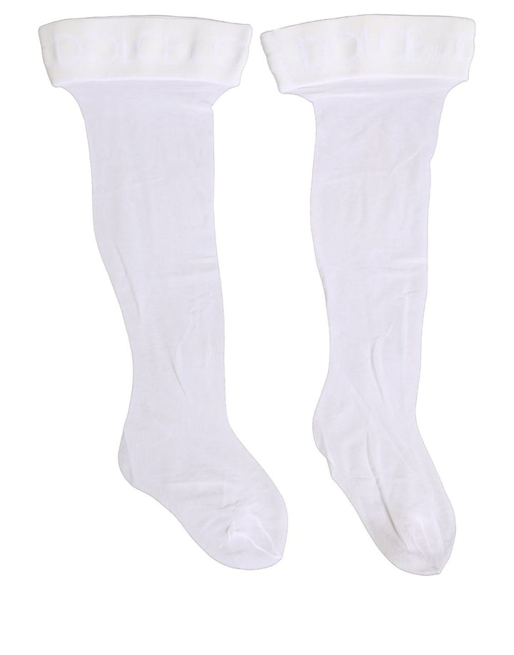 Dolce & Gabbana .White Nylon Logo Calf Long Women Accessory Socks