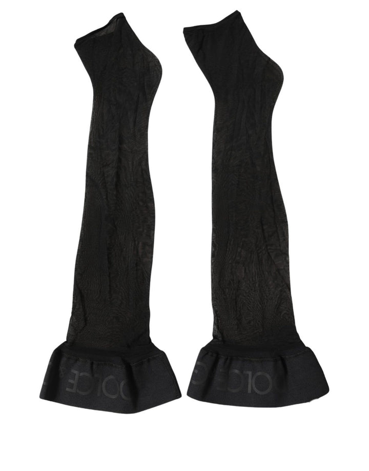 Dolce & Gabbana Black Nylon Logo Calf Long Women Accessory Socks