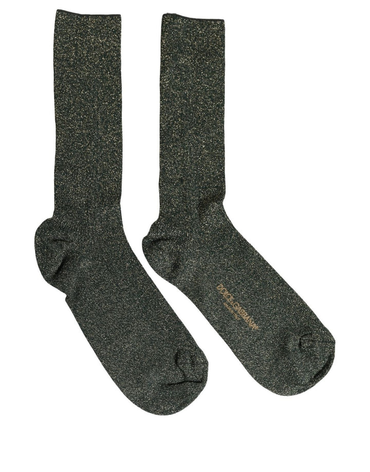 Dolce & Gabbana Dark Green Viscose Logo Mid Calf Accessory Socks