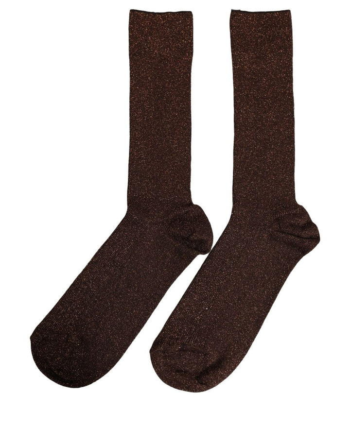 Dolce & Gabbana Dark Brown Viscose Logo Mid Calf Accessory Socks
