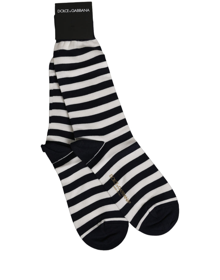 Dolce & Gabbana Black White Stripes Cotton Mid Calf Accessory Socks