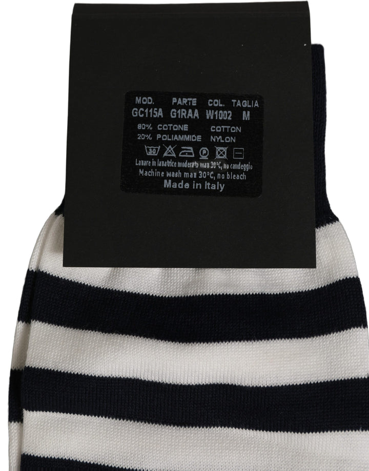 Dolce & Gabbana Black White Stripes Cotton Mid Calf Accessory Socks