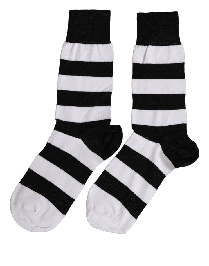 Dolce & Gabbana Black White Stripes Mid Calf Accessory Socks