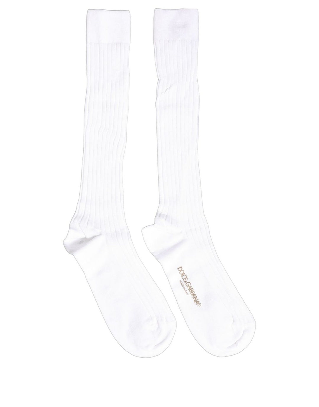 Dolce & Gabbana White Cotton Ribbed Logo Over The Calf Women Socks