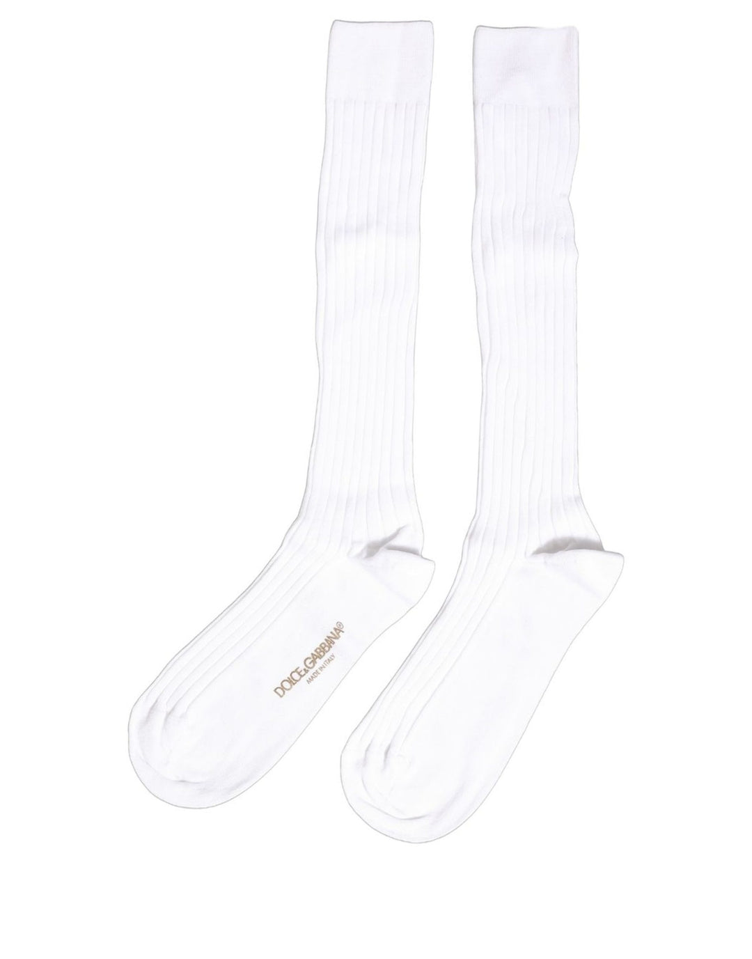 Dolce & Gabbana White Cotton Ribbed Logo Over The Calf Women Socks