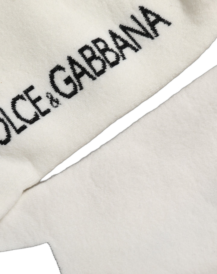Dolce & Gabbana White Black Cotton Stretch Knee High Socks