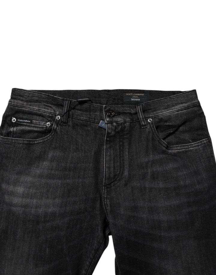 Dolce & Gabbana Dark Gray Washed Cotton Skinny Men Denim Jeans