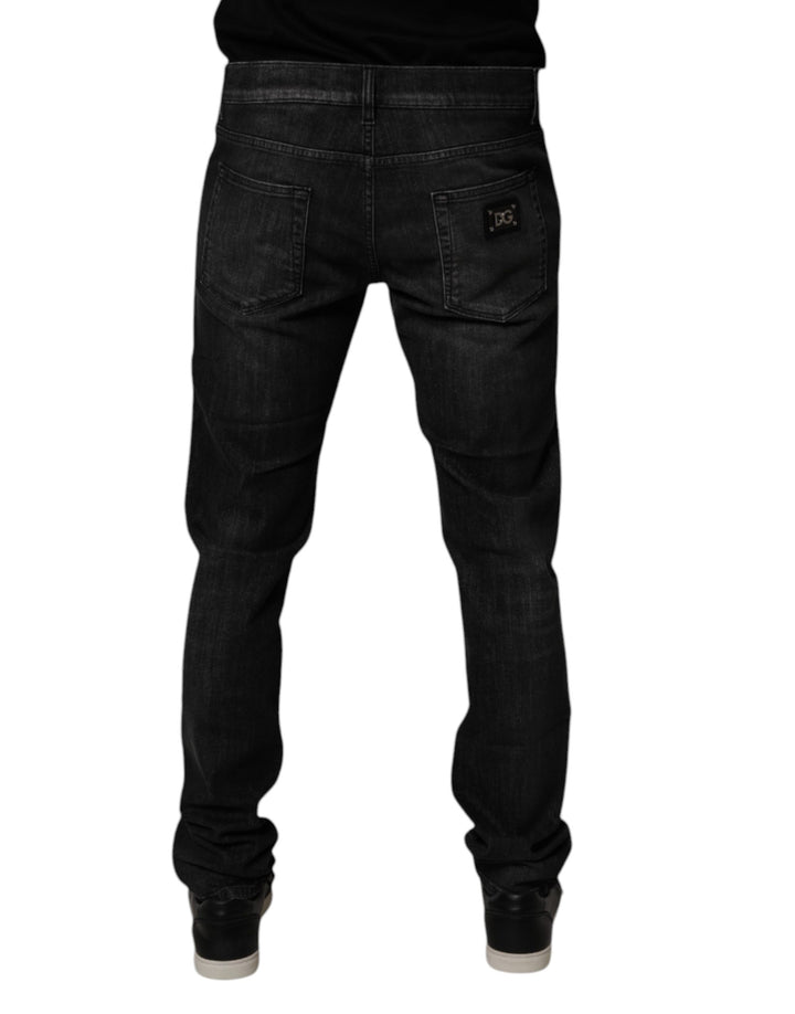 Dolce & Gabbana Dark Gray Washed Cotton Skinny Men Denim Jeans