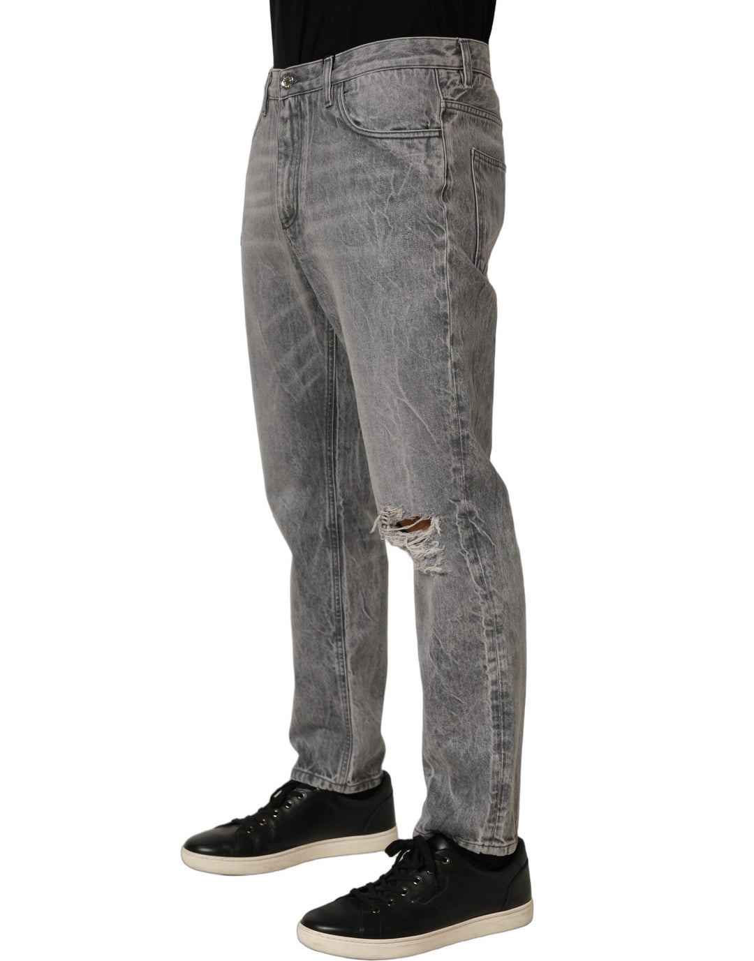 Dolce & Gabbana Grey Distressed Straight Leg Men Denim Jeans