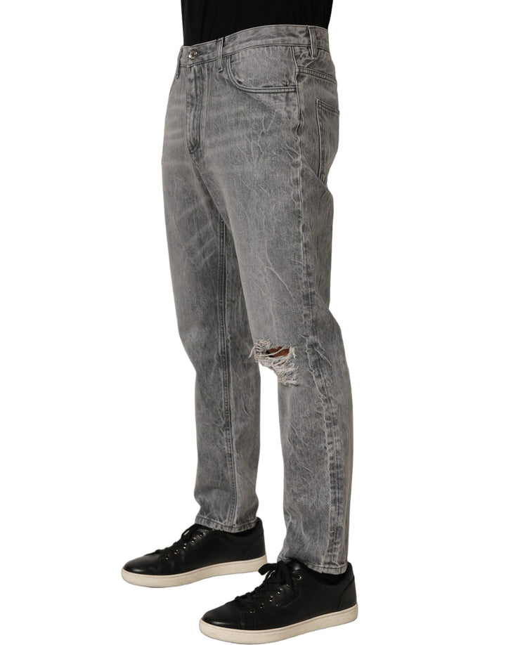 Dolce & Gabbana Grey Distressed Straight Leg Men Denim Jeans