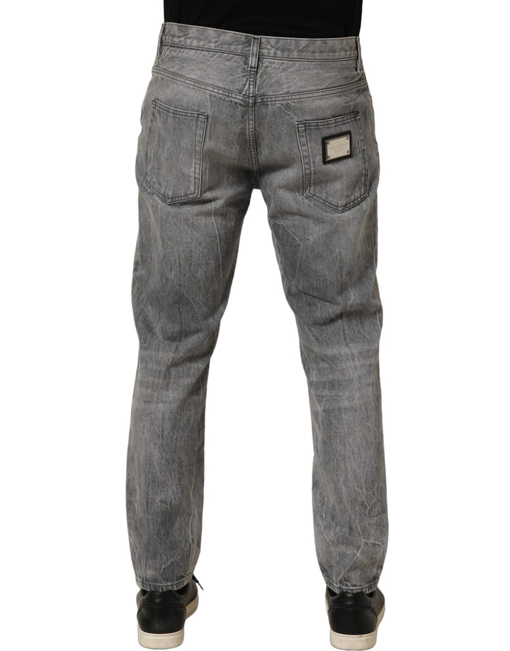 Dolce & Gabbana Grey Distressed Straight Leg Men Denim Jeans