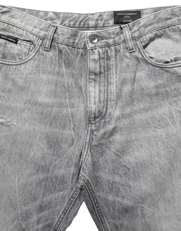Dolce & Gabbana Grey Distressed Straight Leg Men Denim Jeans