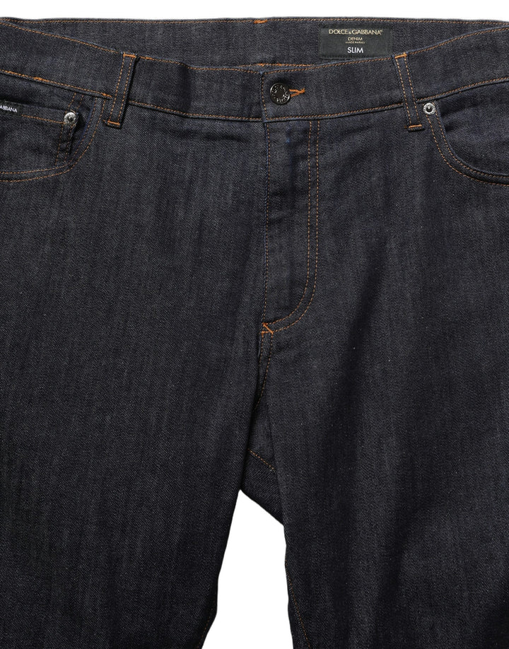 Dolce & Gabbana Dark Gray Cotton Slim Fit Men Denim Jeans