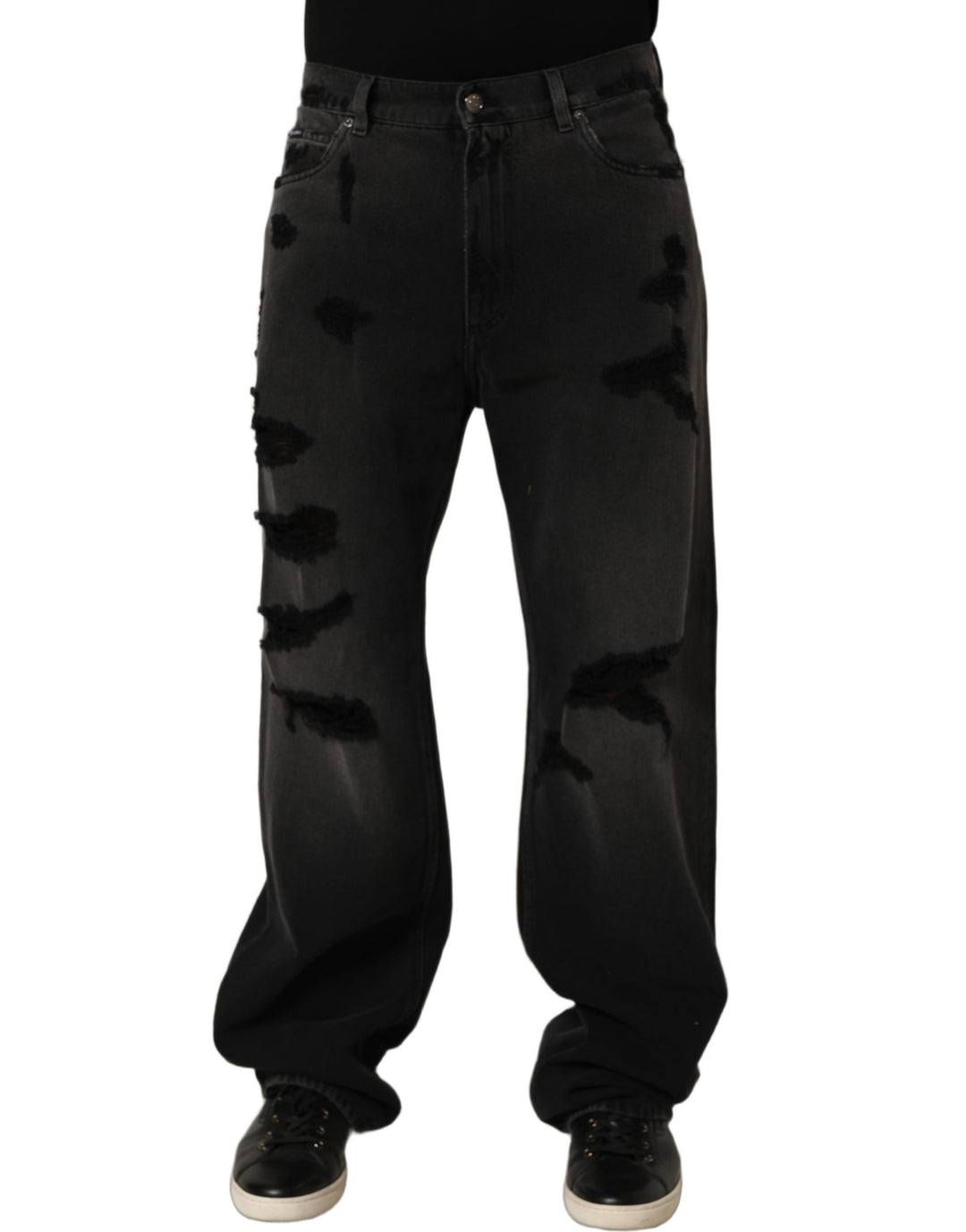Dolce & Gabbana Dark Gray Distressed Oversize Men Denim Jeans