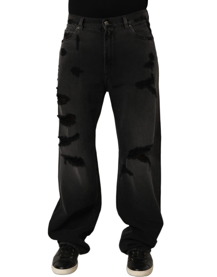 Dolce & Gabbana Dark Gray Distressed Oversize Men Denim Jeans