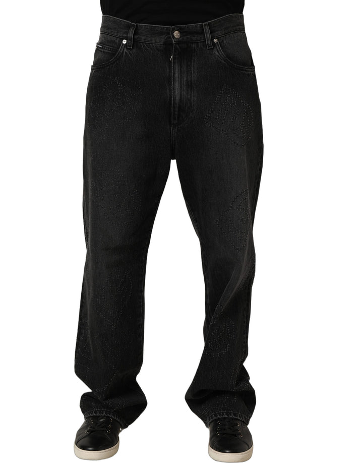 Dolce & Gabbana Dark Gray Cotton WideLeg Oversize Denim Jeans