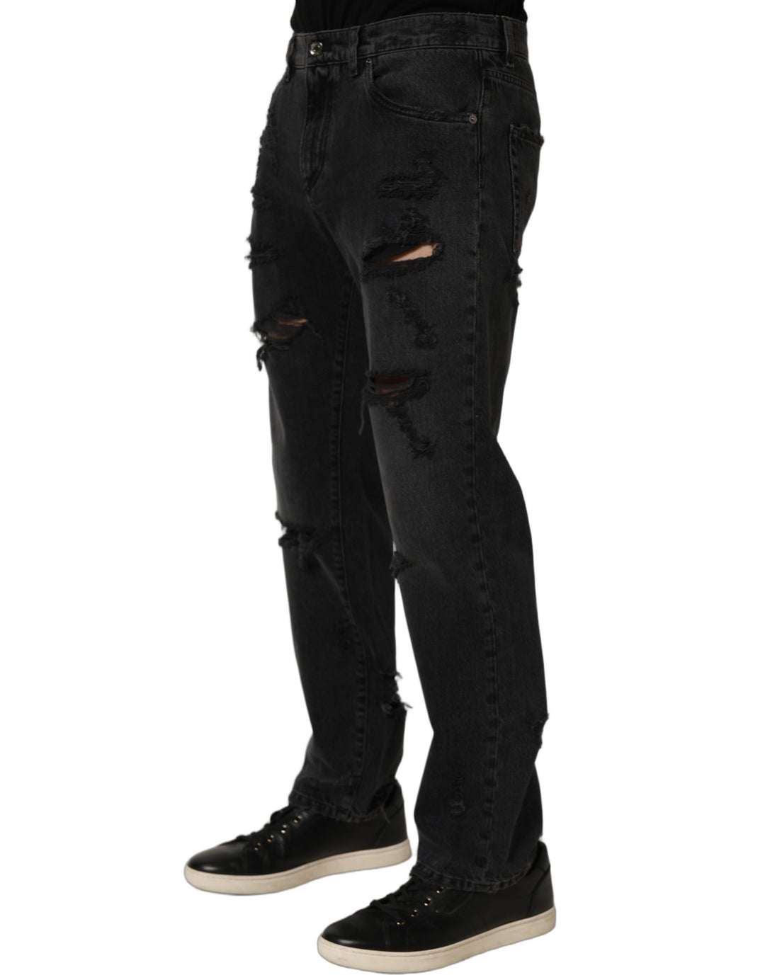 Dolce & Gabbana Dark Gray Cotton Ripped Men Denim Jeans