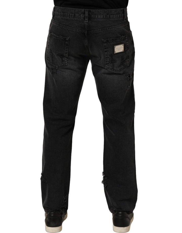 Dolce & Gabbana Dark Gray Cotton Ripped Men Denim Jeans
