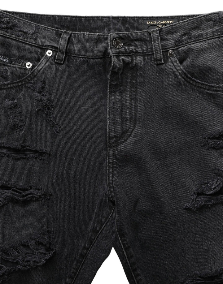 Dolce & Gabbana Dark Gray Cotton Ripped Men Denim Jeans
