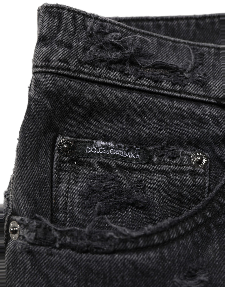 Dolce & Gabbana Dark Gray Cotton Ripped Men Denim Jeans