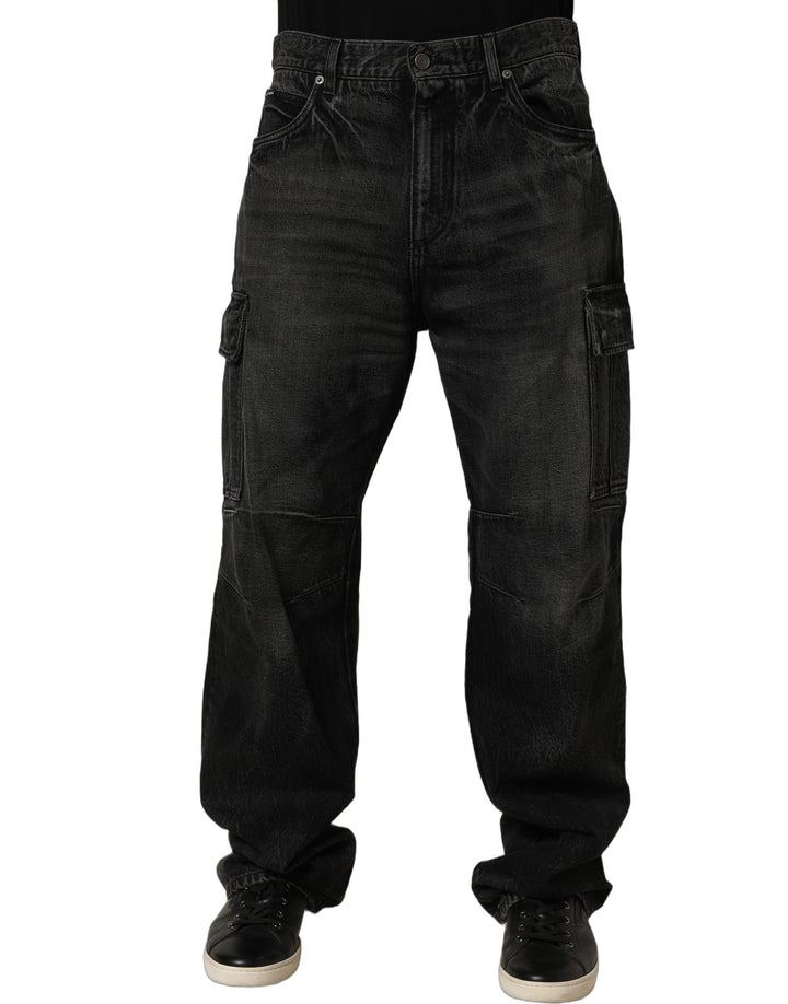 Dolce & Gabbana Dark Gray Cotton Baggy Cargo Men Denim Jeans