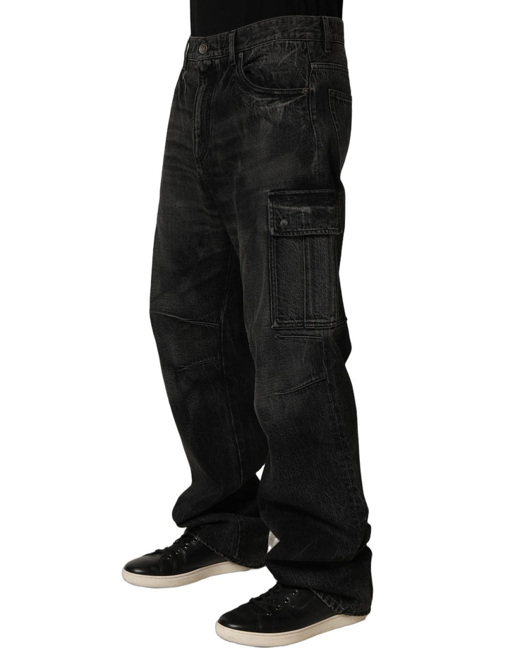 Dolce & Gabbana Dark Gray Cotton Baggy Cargo Men Denim Jeans