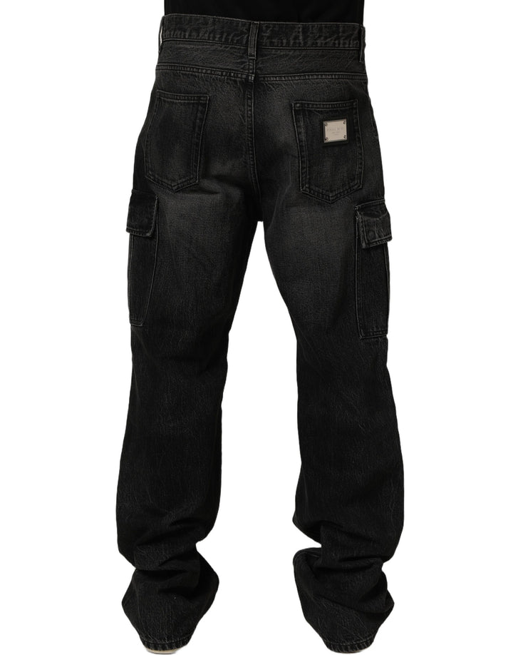 Dolce & Gabbana Dark Gray Cotton Baggy Cargo Men Denim Jeans