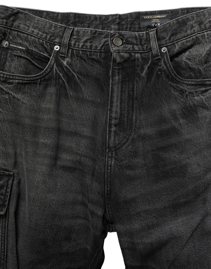 Dolce & Gabbana Dark Gray Cotton Baggy Cargo Men Denim Jeans
