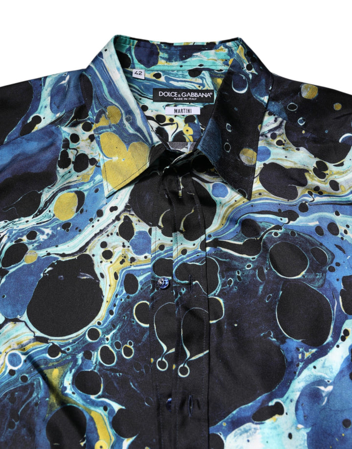 Dolce & Gabbana Blue Marble Print MARTINI Dress Formal Shirt