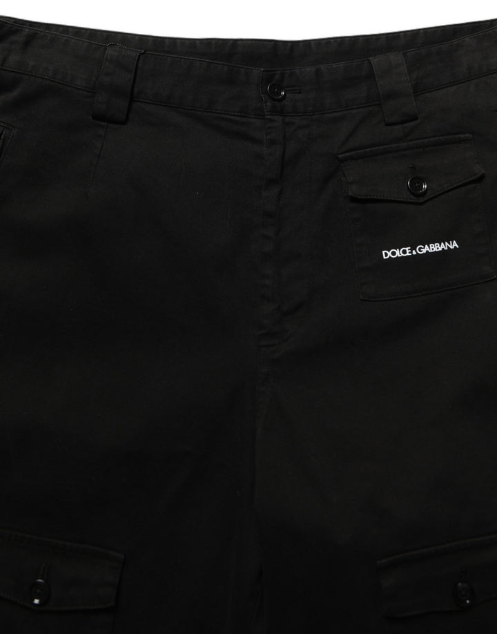 Dolce & Gabbana Black Cotton Mid Waist Men Cargo Shorts