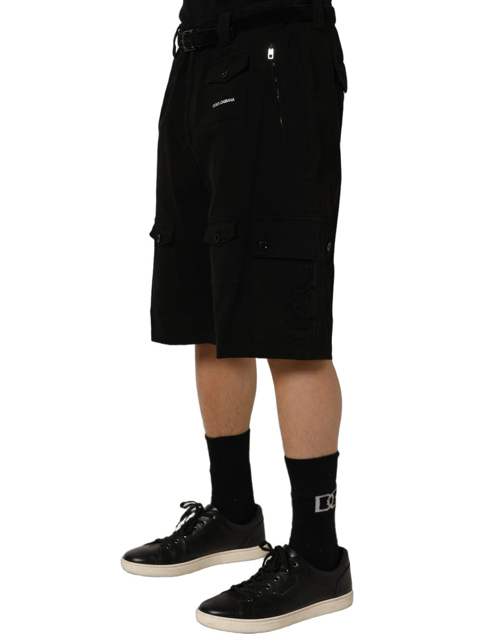 Dolce & Gabbana Black Cotton Mid Waist Men Cargo Shorts