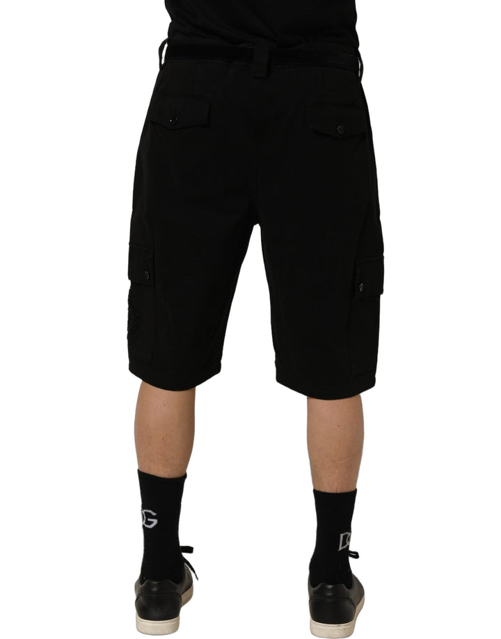 Dolce & Gabbana Black Cotton Mid Waist Men Cargo Shorts