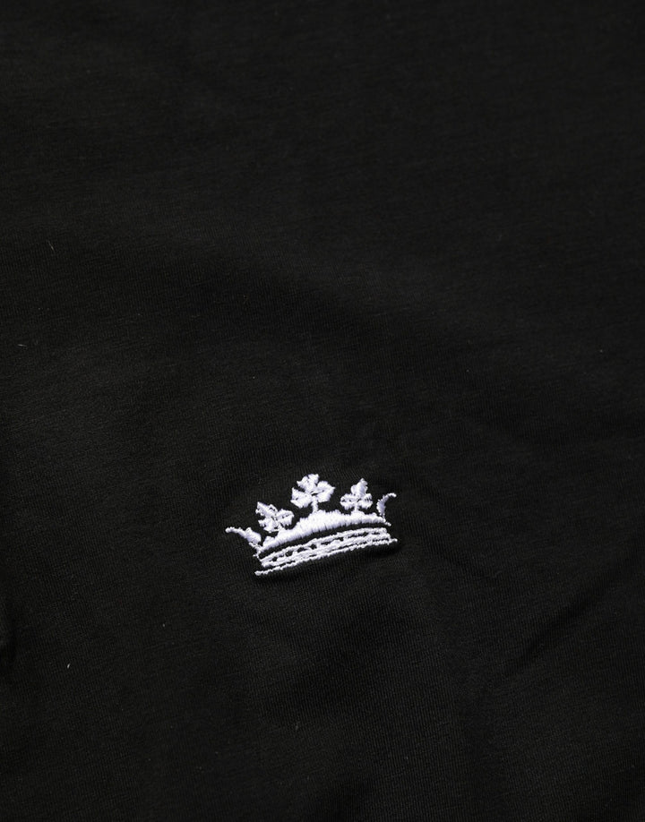 Dolce & Gabbana Black Crown Short Sleeved Henley Men T-shirt