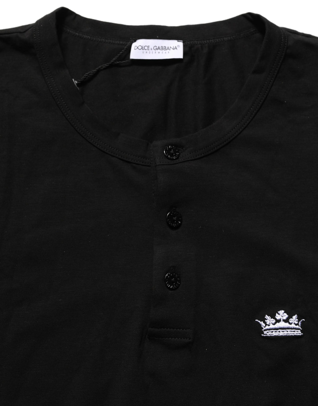 Dolce & Gabbana Black Crown Short Sleeved Henley Men T-shirt