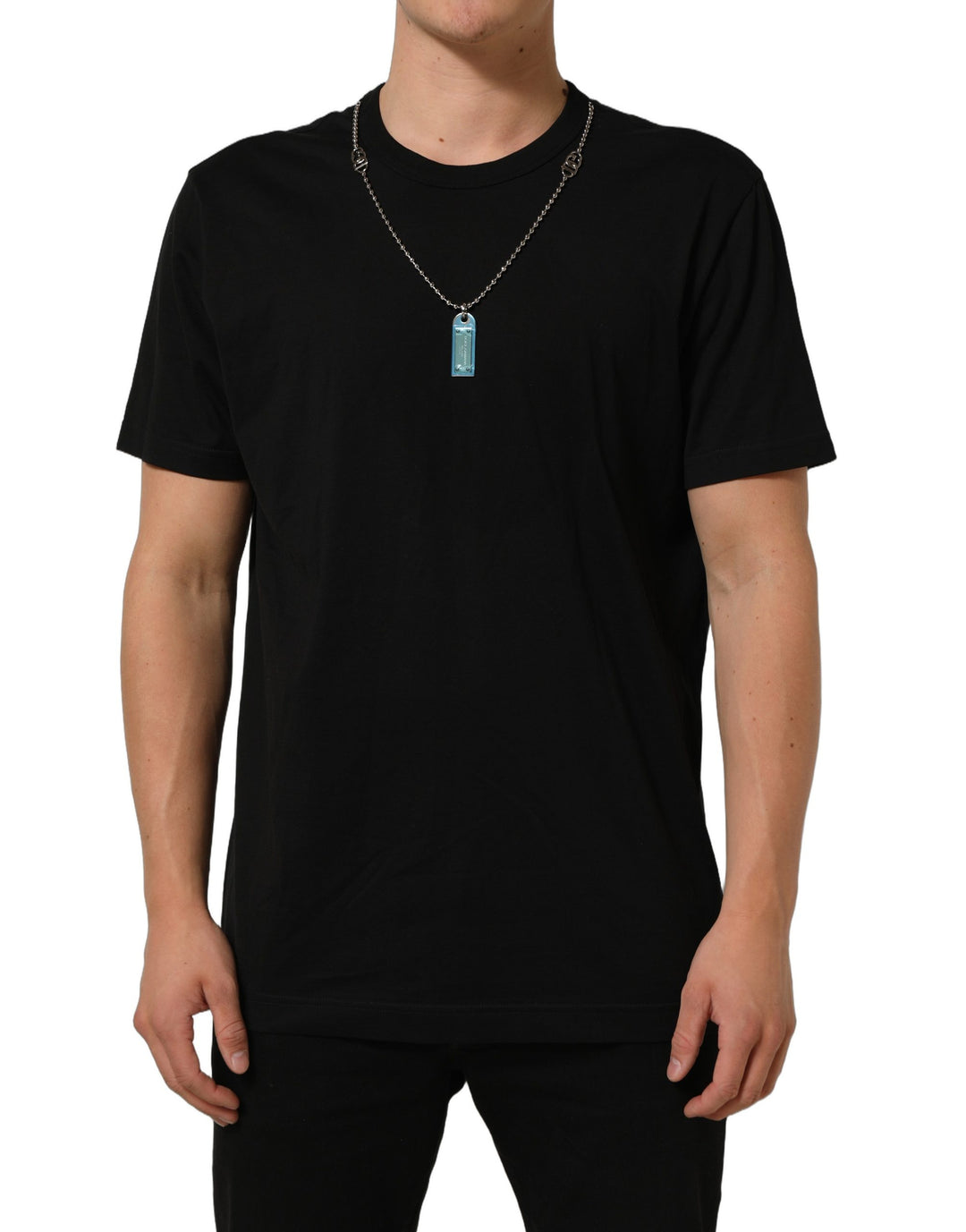 Dolce & Gabbana Black Dog Tag Short Sleeve CrewNeck T-shirt