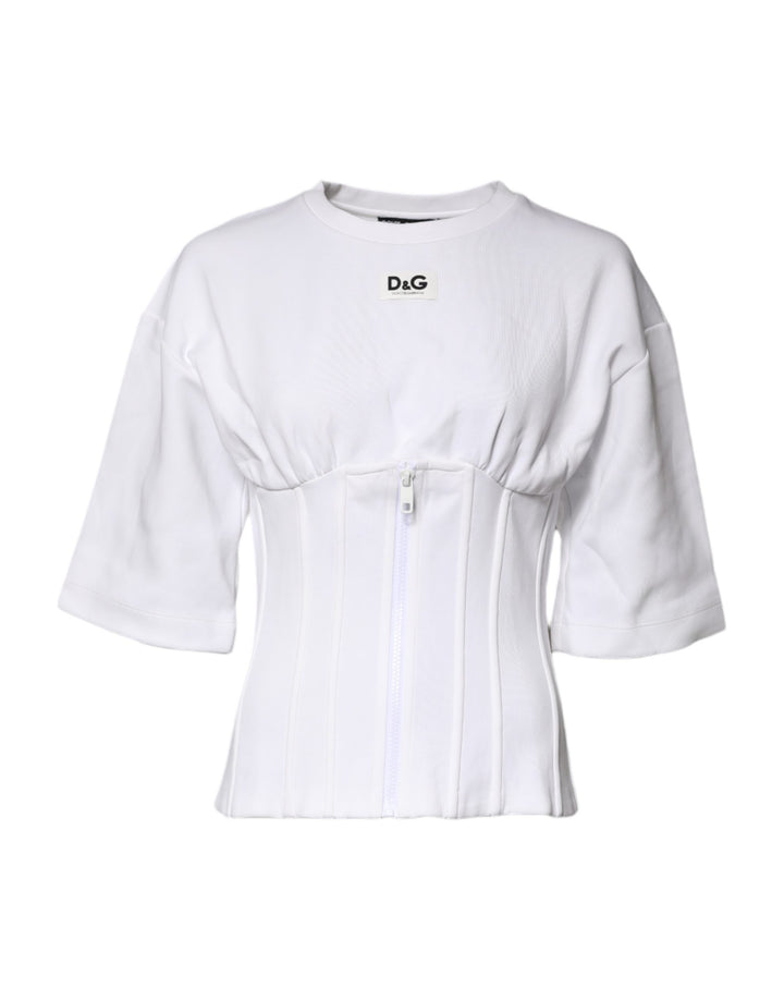 Dolce & Gabbana White Cotton Blend Corset Style Blouse Top
