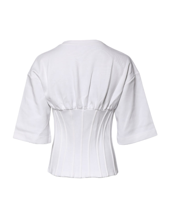 Dolce & Gabbana White Cotton Blend Corset Style Blouse Top