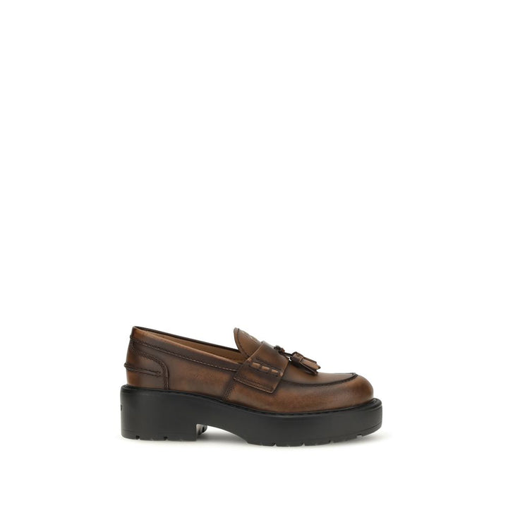 Miu Miu Brown Calf Leather Bos Taurus Platform Loafers