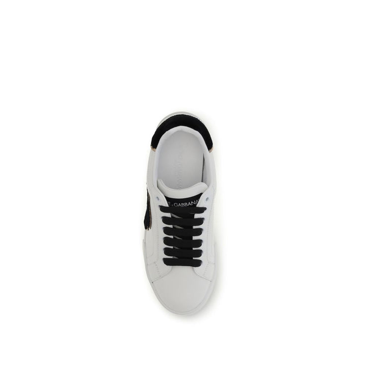 Dolce & Gabbana White Calf Leather Bos Taurus Low Top Sneakers