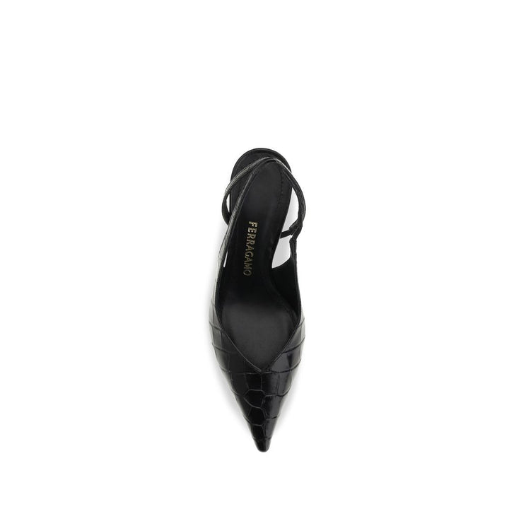 Ferragamo Black Calf Leather Bos Taurus Pumps