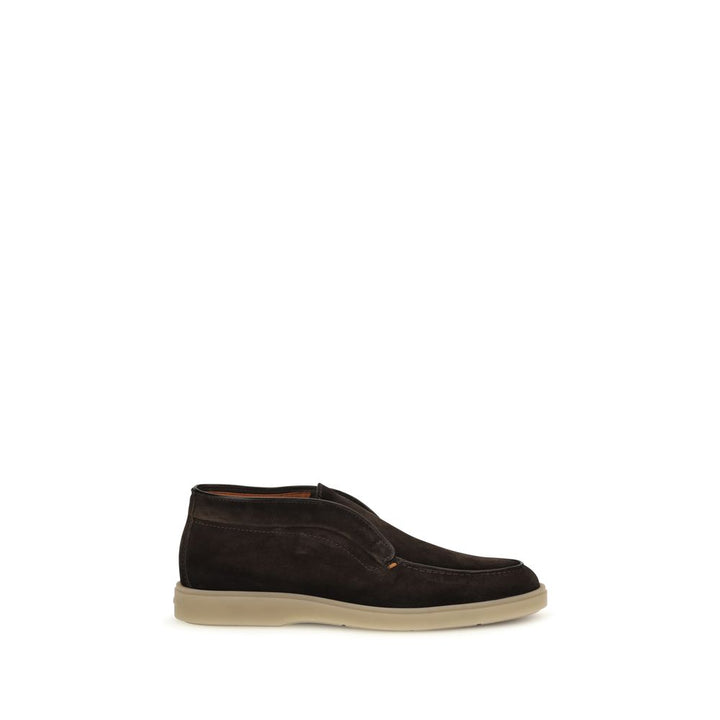 Santoni Brown Suede Leather Slip-On Loafers