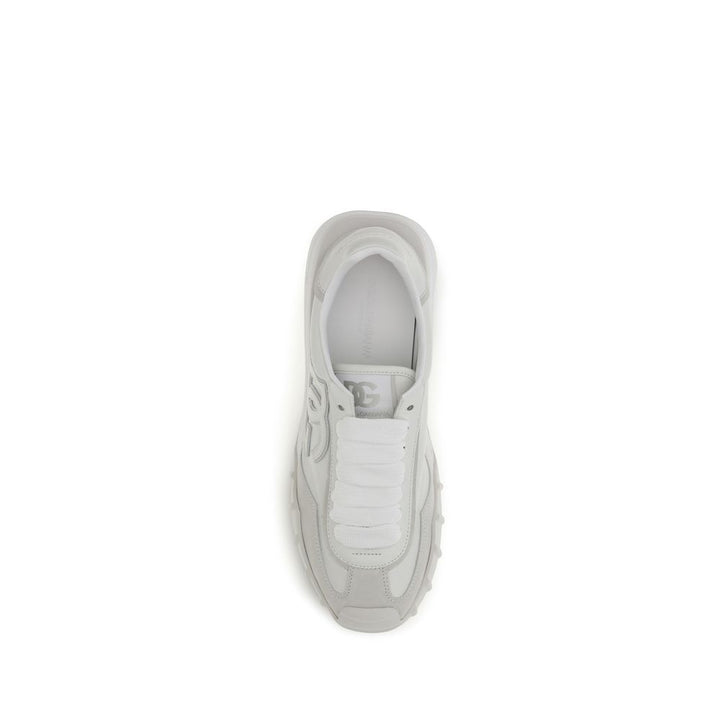 Dolce & Gabbana White Calf Leather Bos Taurus Athletic Sneakers