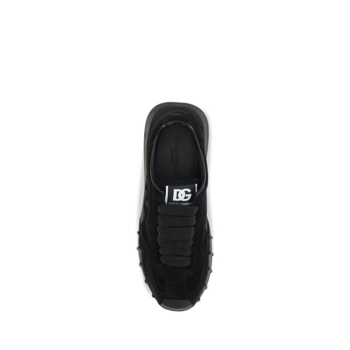 Dolce & Gabbana Black Calf Leather Bos Taurus Athletic Sneakers
